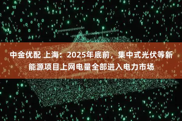中金优配 上海：2025年底前，集中式光伏等新能源项目上网电量全部进入电力市场